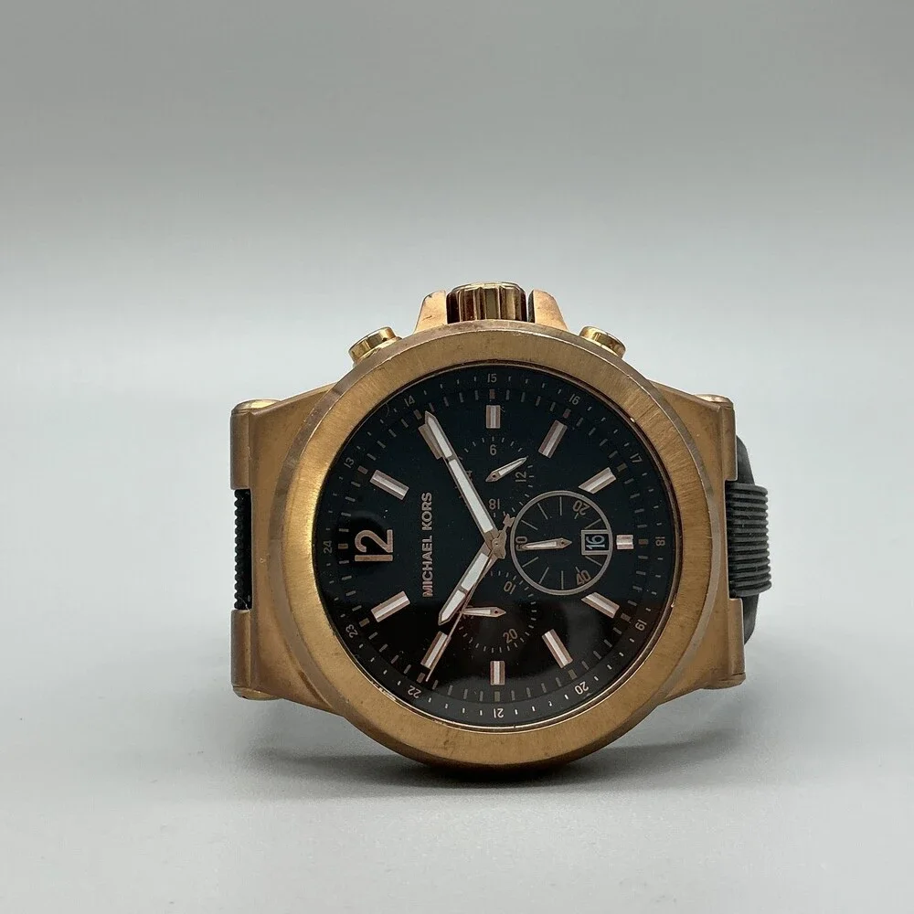 Michael Kors Dylan Chronograph Mens Watch 51mm Rose Gold Tone New Battery